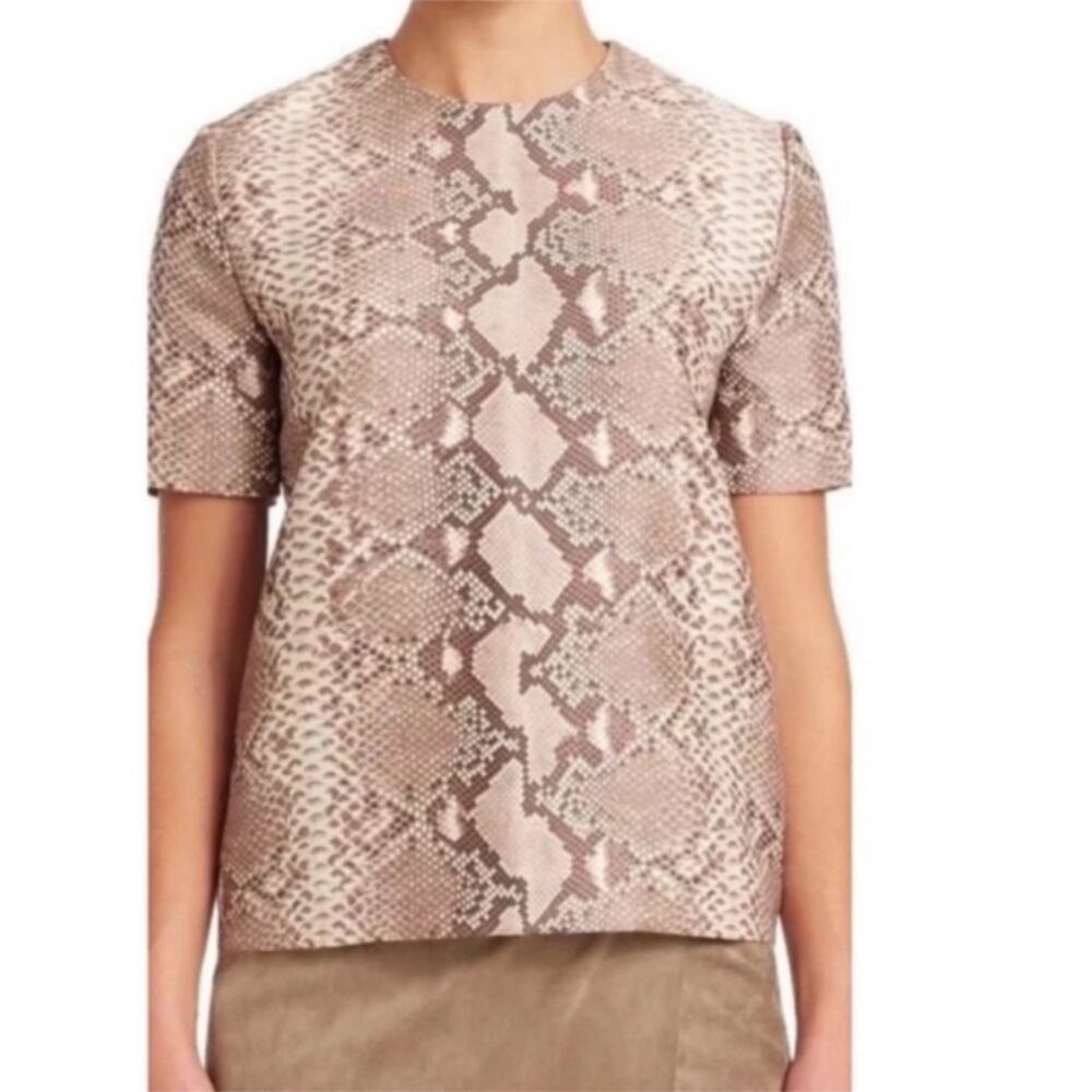 Tory Burch Python Snake Print Wool Silk Blend Blouse size 6 Brown Tan Cream